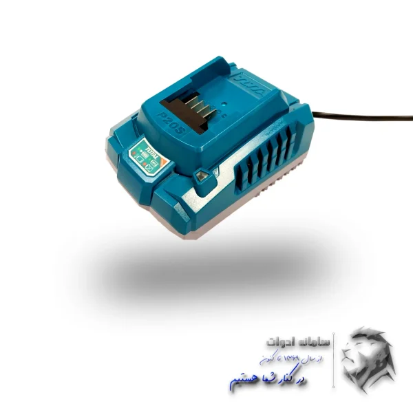 تصویر آداپتور پایه ای دارای نشانگر میزان شارژ همراه دریل شارژی دو باتری توتال