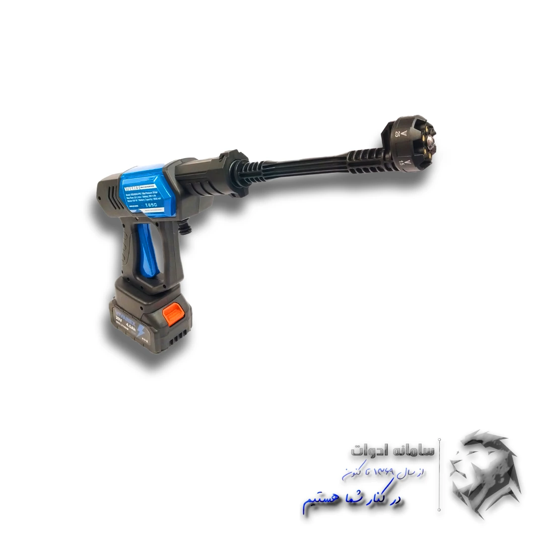 کارواش شارژی 50 بار 2 باتری بزرگ پاشش 6 حالته ویوارکس 9 کارواش و سمپاش شارژی 50 بار ویوارکس از سمت چپ