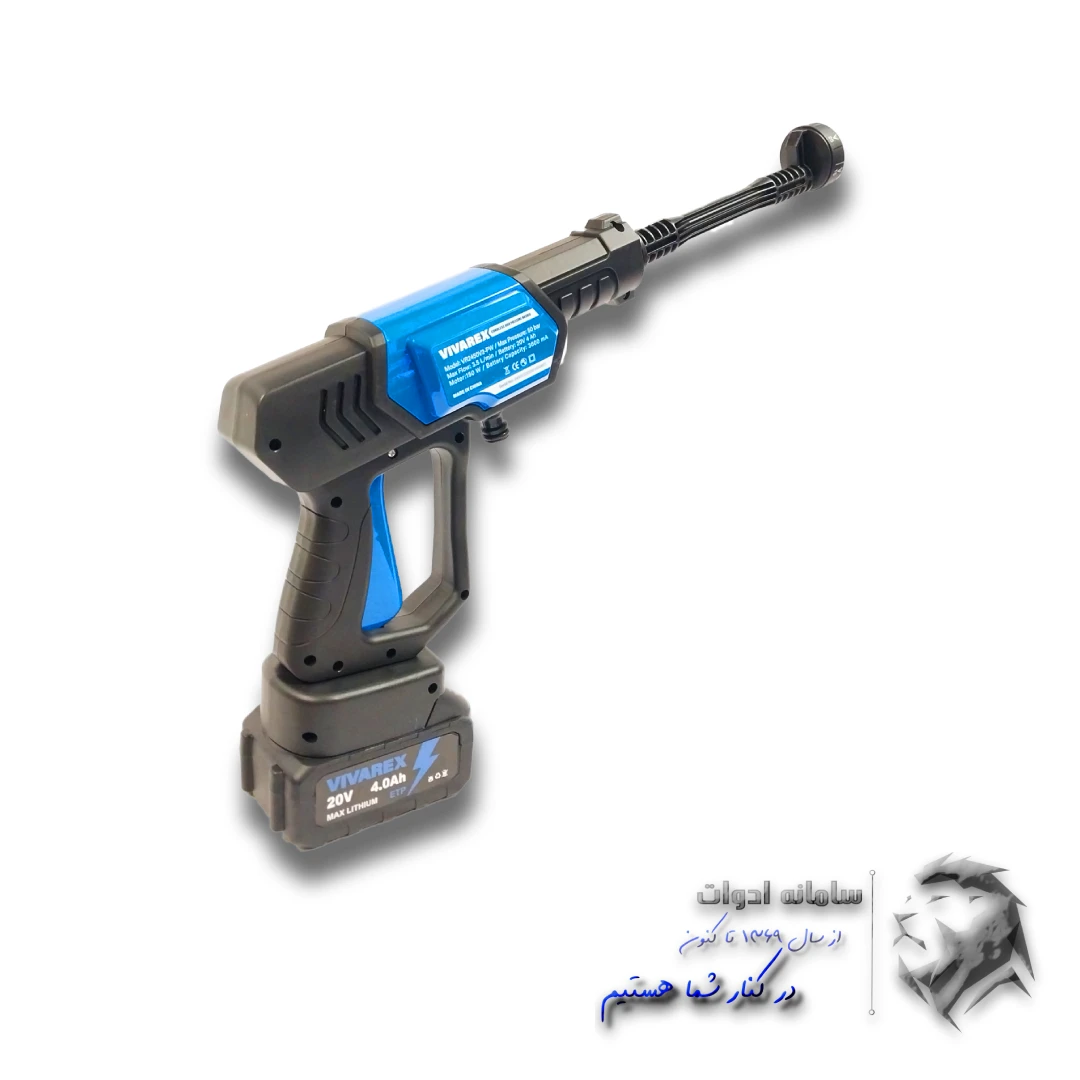 کارواش شارژی 50 بار 2 باتری بزرگ پاشش 6 حالته ویوارکس 12 کارواش و سمپاش شارژی 50 بار ویوارکس از زاویه پشتی